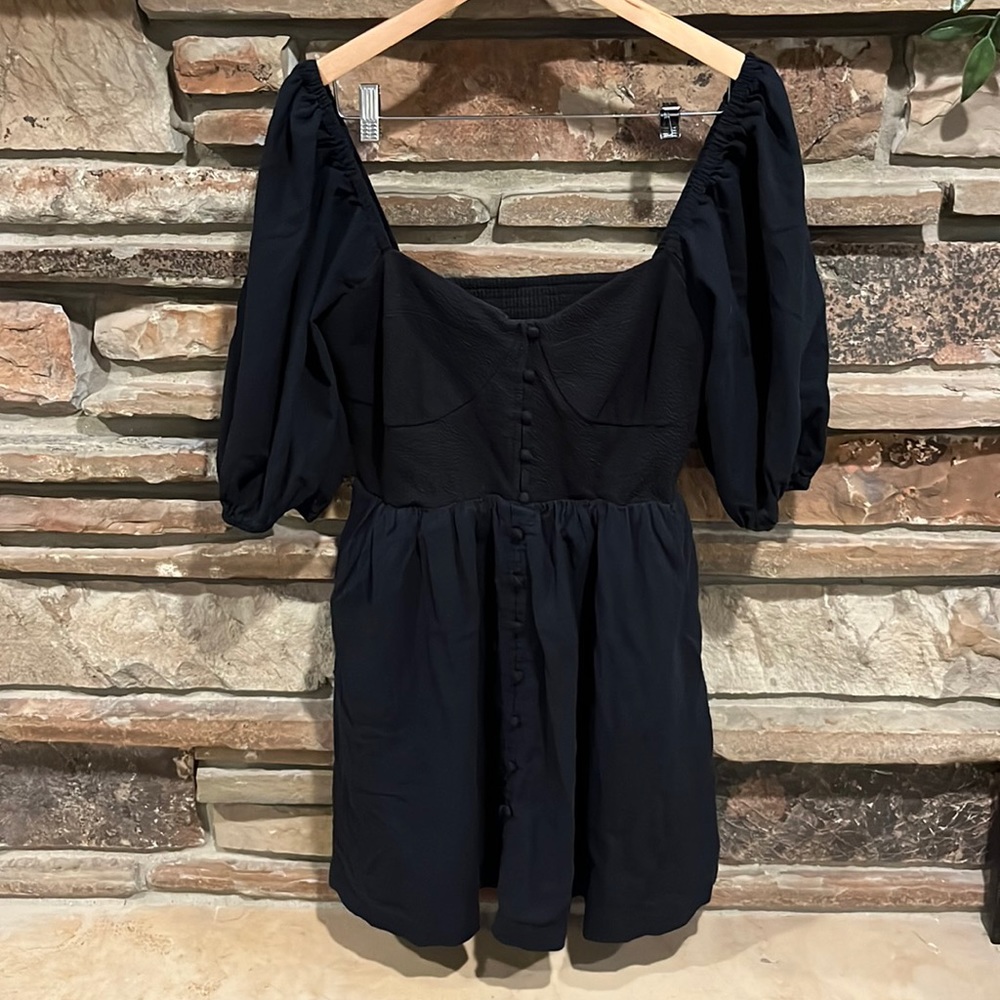 Maeve by Anthropologie Black Puff Sleeve Sweetheart Dress